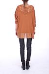 SWETER Z POWROTEM KORONKI JEDWABIU BAZA 0283 CAMEL