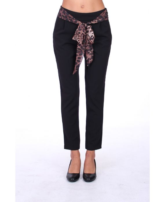 PANTALON CEINTURE LEOPARD 0292 NOIR