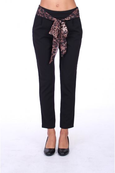 PANTALON CEINTURE LEOPARD 0292 NOIR