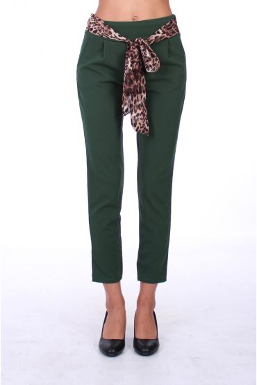 PANTALONES CINTURÓN DE LEOPARDO 0292 VERDE