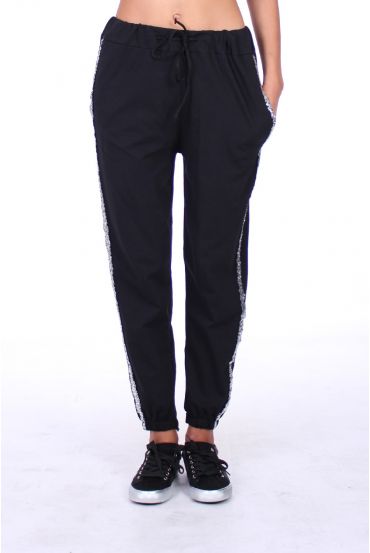 PANTALON JOGG BANDE PAILLETTES 0293 NOIR