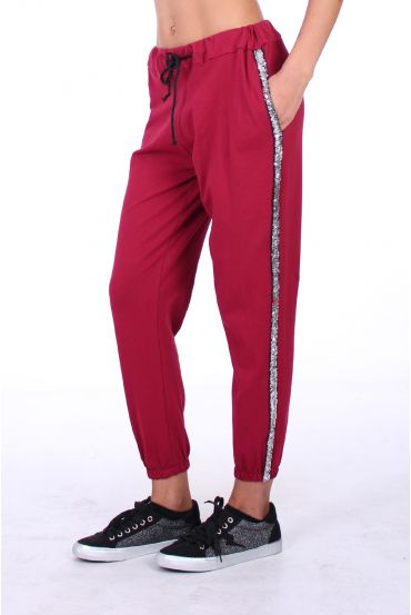 BROEK JOGG BAND GLITTER 0293 BORDEAUX