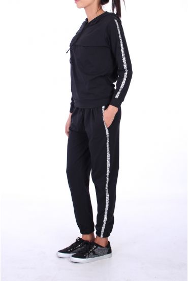 SWEAT MANCHES BANDE PAILLETTES 0295 NOIR