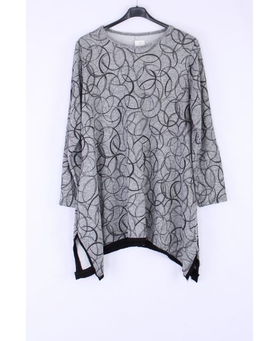 LARGE SIZE SWEATER TUNIC PRINTS 0305 GREY