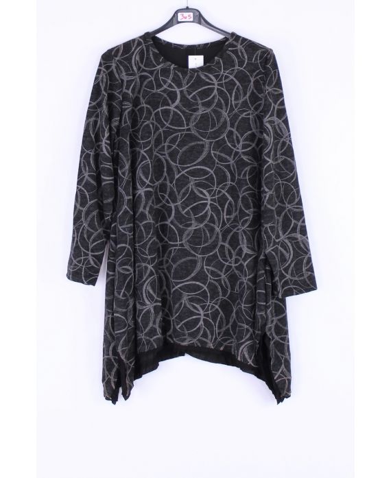 LARGE SIZE SWEATER TUNIC PRINTS 0305 BLACK