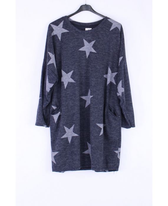 LARGE SIZE SWEATER TUNIC STARS 0306 MARINE