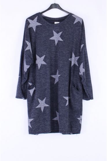 LARGE SIZE SWEATER TUNIC STARS 0306 MARINE