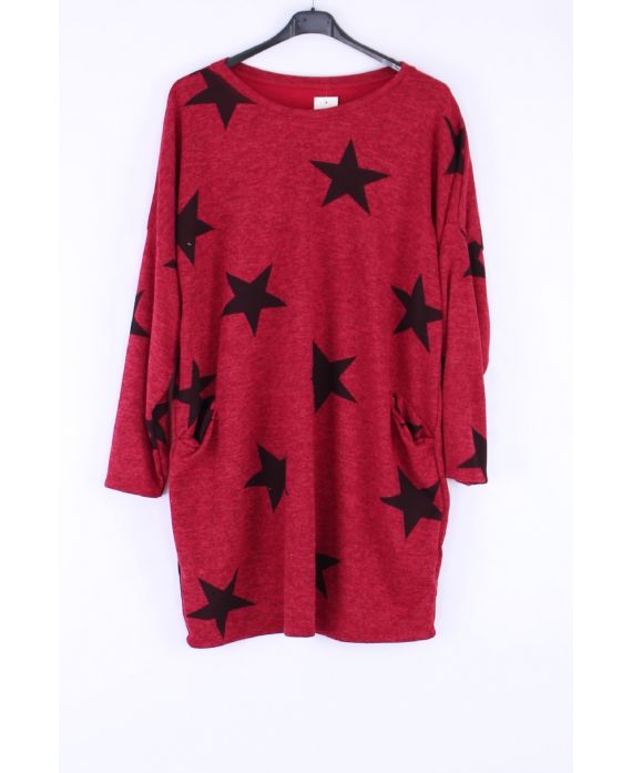 LARGE SIZE SWEATER TUNIC STARS 0306 BORDEAUX