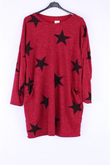 LARGE SIZE SWEATER TUNIC STARS 0306 BORDEAUX