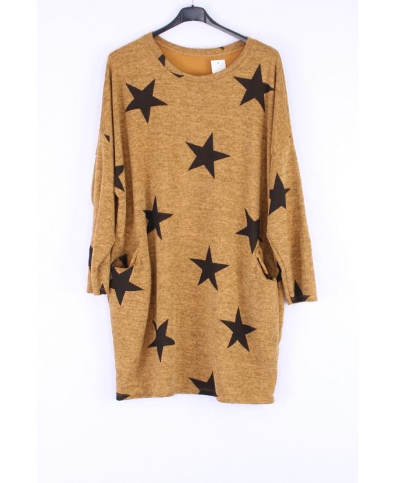 LARGE SIZE SWEATER TUNIC STARS 0306 MUSTARD