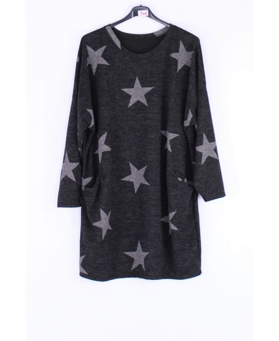 LARGE SIZE SWEATER TUNIC STARS 0306 BLACK