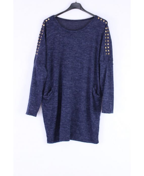 LARGE SIZE SWEATER TUNIC RIVETS 0307 NAVY