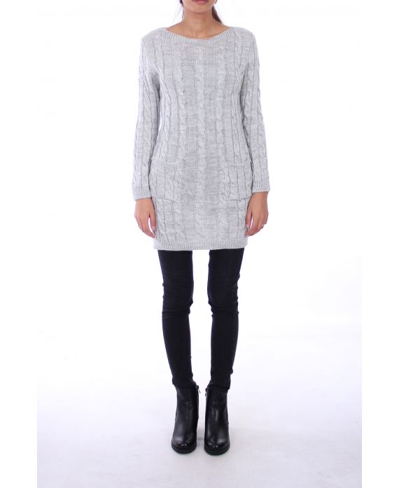 PULLOVER KLEID ZOPFMUSTER 0309 GRAU