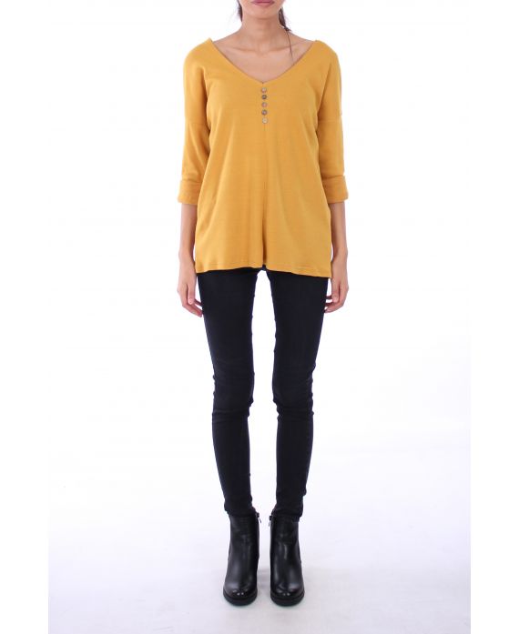 V NECK SWEATER HAS BUTTONS 0308 MUSTARD