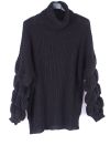 PULL COL ROULE MAILLE 0327 NOIR