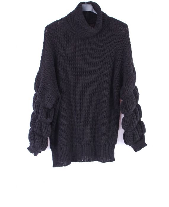 PULL COL ROULE MAILLE 0327 NOIR