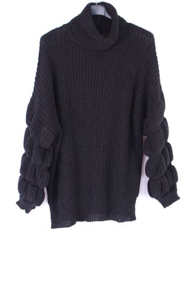 PULLOVER COL ROULE MESH-0327 SCHWARZ