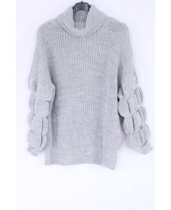 PULL COL ROULE MESH 0327 GRAY