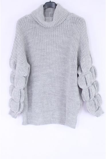 PULLOVER COL ROULE MESH-0327 GRAU