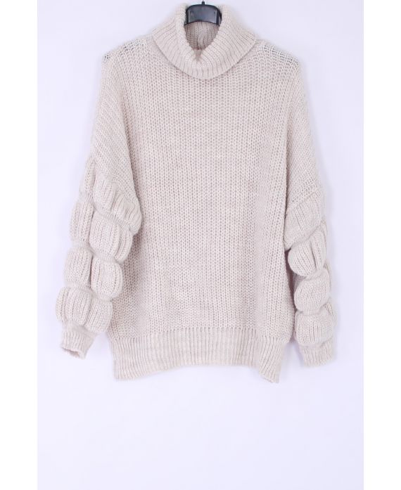 PULL COL ROULE MAILLE 0327 BEIGE