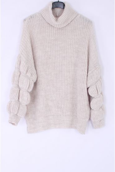 PULL COL ROULE MAILLE 0327 BEIGE