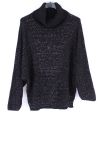 PULL COL ROULE FIL ARGENTE 0333 NOIR