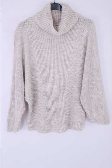 PULL COL ROULE FIL ARGENTE 0333 BEIGE