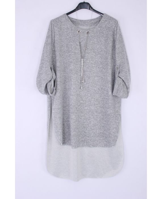 PULL TUNIQUE BIJOU 0338 GRIS