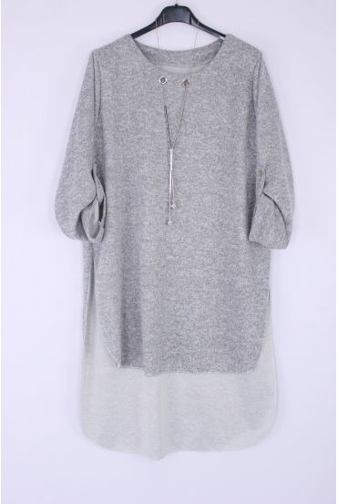 PULL TUNIQUE BIJOU 0338 GRIS