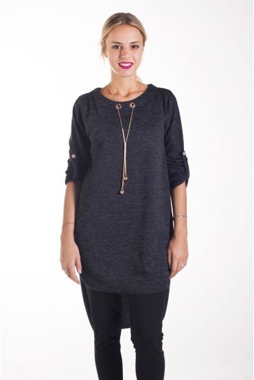 PULL TUNIQUE BIJOU 0338 NOIR