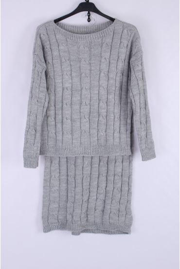 ENSEMBLE PULL + JUPE MAILLE 0335 GRIS