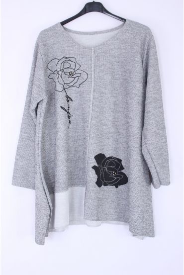 GROßE PULLOVER BLUMEN STRASS 0349 GRAU