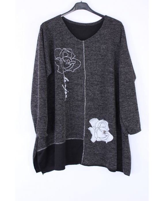 GROßE PULLOVER BLUMEN STRASS 0349 SCHWARZ