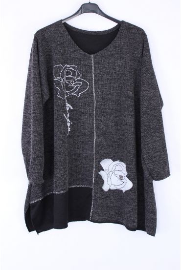 GROßE PULLOVER BLUMEN STRASS 0349 SCHWARZ