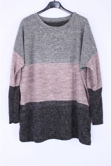 GROßE PULLOVER STRASS VERZIERT 0348 ROSA