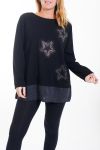 GRANDE TAILLE PULL ETOILE STRASS 0366 NOIR