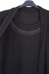 DUŻY ROZMIAR V-NECK SWETER DIAMANTE EFEKT 2 W 1 CZARNY 0367