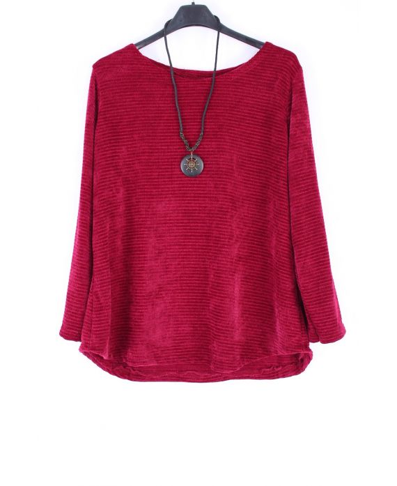 GRANDE TAILLE PULL AVEC COLLIER 0359 BORDEAUX