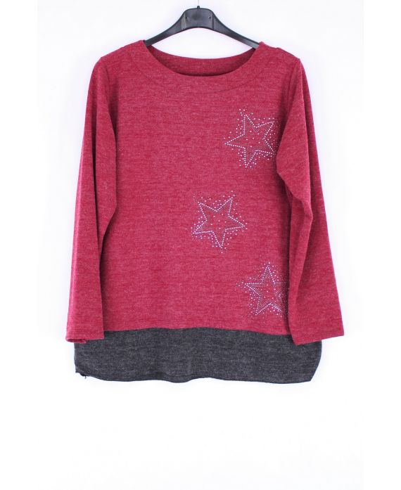 LARGE SIZE SWEATER STAR RHINESTONE 0366 BORDEAUX