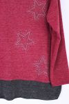 LARGE SIZE SWEATER STAR RHINESTONE 0366 BORDEAUX