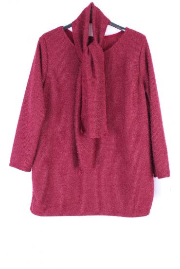 GRANDE TAILLE PULL + ECHARPE 0362 BORDEAUX