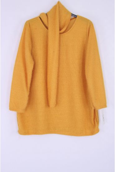 GRANDE TAILLE PULL + ECHARPE 0362 MOUTARDE