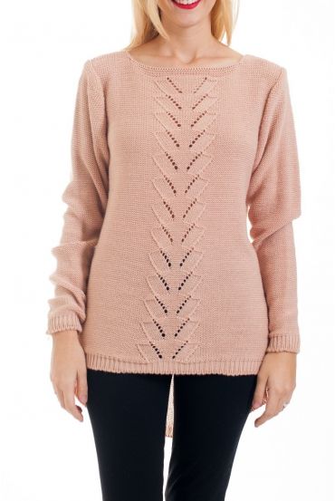 KNIT PULLOVER AJOURE 0376 ROZE