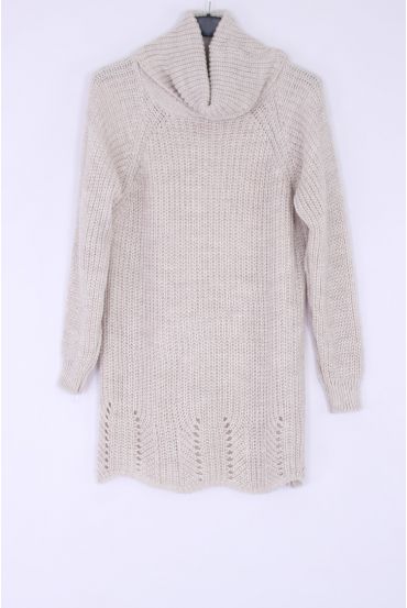 PULL COL ROULE LUREX AJOURE 0391 BEIGE