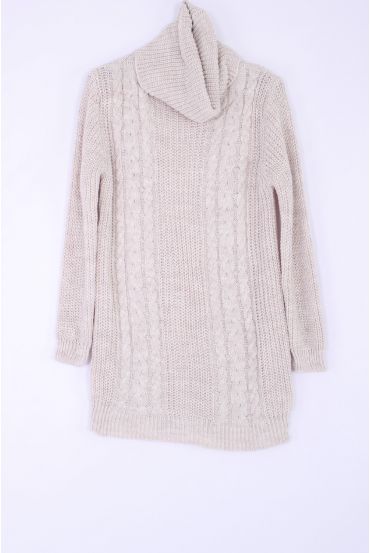 PULL COL ROULE LONG 0390 BEIGE