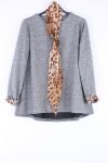 GRANDE TAILLE PULL + FOULARD LEOPARD 0401 GRIS