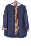 GRANDE TAILLE PULL + FOULARD LEOPARD 0401 BLEU