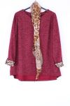 GRANDE TAILLE PULL + FOULARD LEOPARD 0401 BORDEAUX