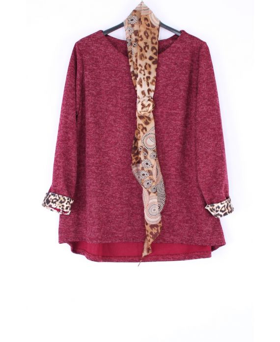 GROßER PULLI + SCHAL LEOPARD 0388 BORDEAUX