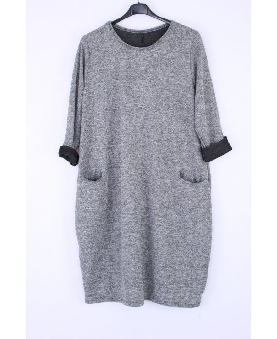 DE GRAN TAMAÑO VESTIDO DE 2 BOLSILLOS 0373 GRIS